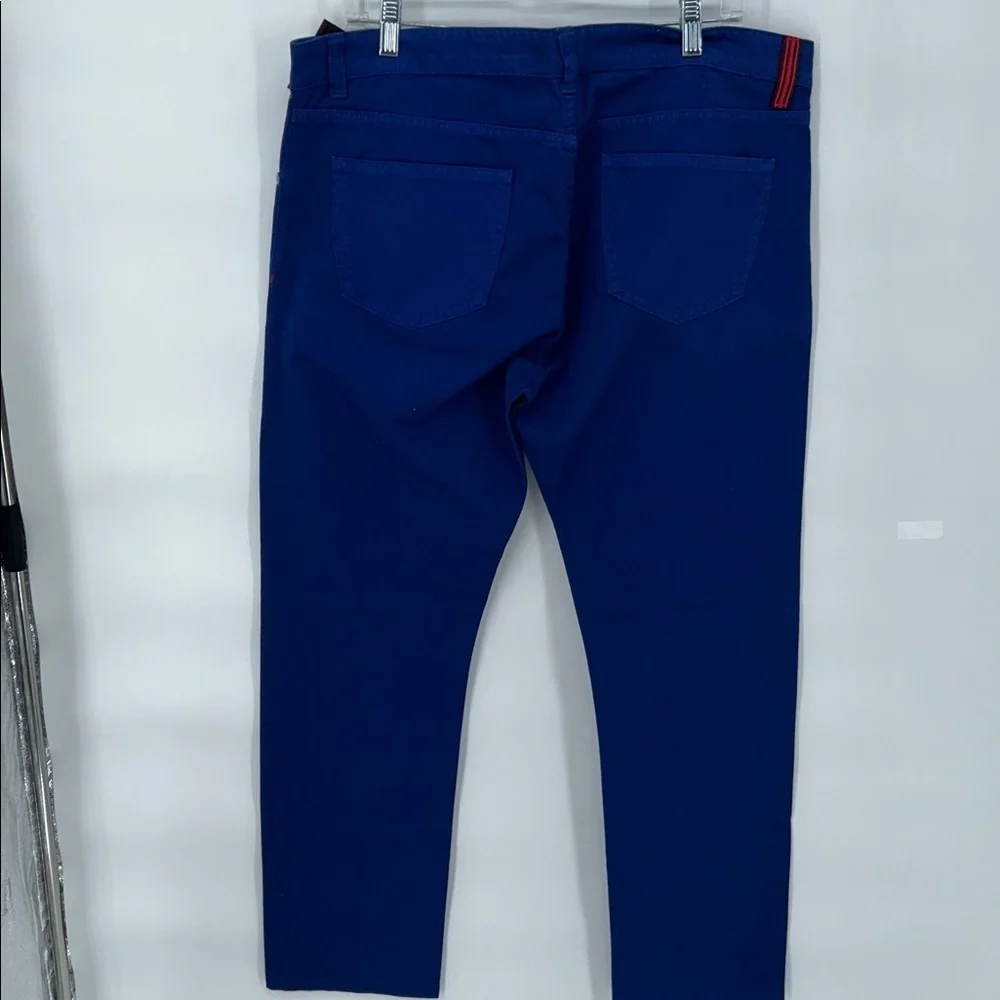 Isaia Napoli Slim Straight Fit Royal Blue Twill Cotton Jeans Eu 54 R
